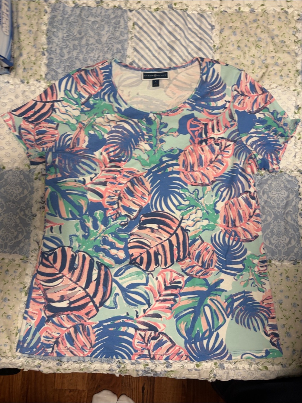Short Sleeve Tropical Leaf Tee - Aqua, Pink, Blue, Green